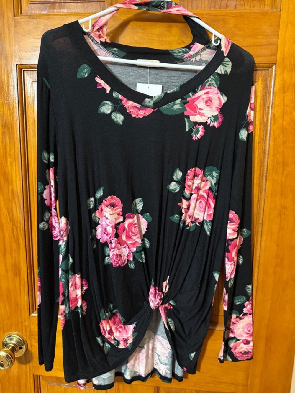 ODDY Black Long-Sleeve Floral Tie-Front Top